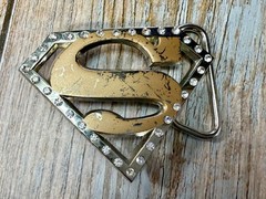 Superman S Logo Shield with Rhinestone Accented Superhero Cosplay Belt Buckle