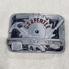 VINTAGE CARPENTER BELT BUCKLE SILVER METAL C&J INC 1994 COLLECTIBLE MENSWEAR DAD