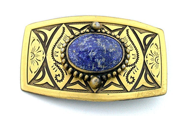 Gold Color Southwest Western Oval Natural Lapis Cabochon Cab Belt Buckle EPBB128