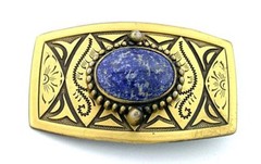 Gold Color Southwest Western Oval Natural Lapis Cabochon Cab Belt Buckle EPBB128