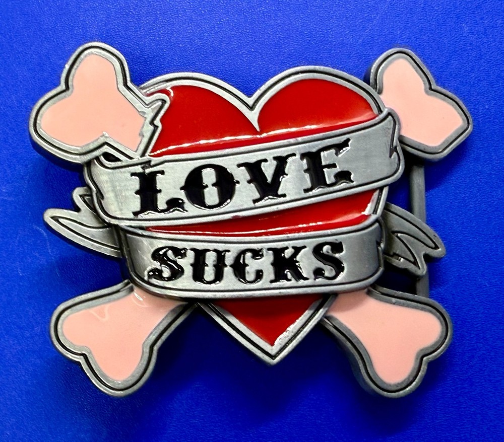 LOVE SUCKS Red Hearts Pink Crossbones Ladies Buckle Rage Belt Buckle