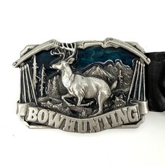 Vintage 1983 Siskiyou Bowhunting Belt Buckle Bergamot Brass Works Deer Buck Teal