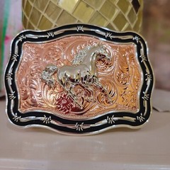 Running horse Western belt Buckle Rose Tone silver 1.5 2 » belt 4.5 x 3.5 inch