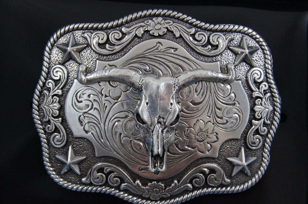 Nocona Western Belt Buckle Longhorn Roped Edge Steer Skull Silver 3798664