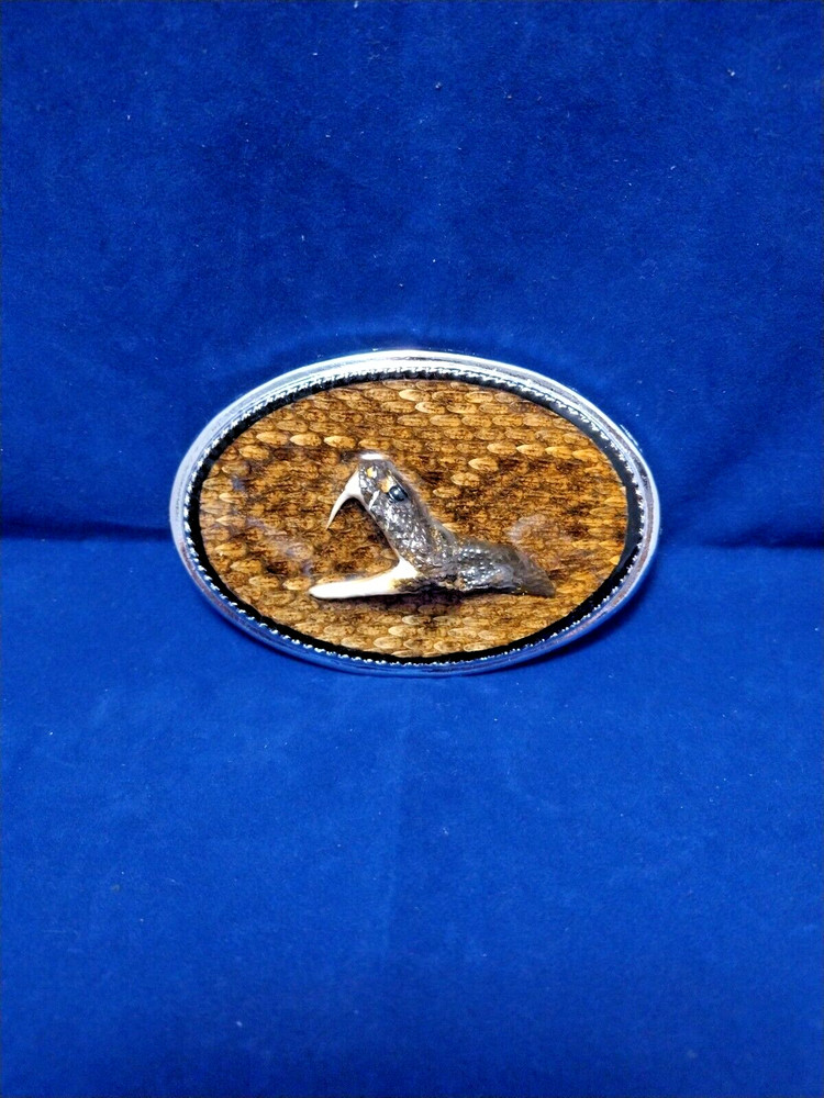 Rattlesnake Skin Belt Buckle w/Faux Head and Epoxy Overlay made in USA