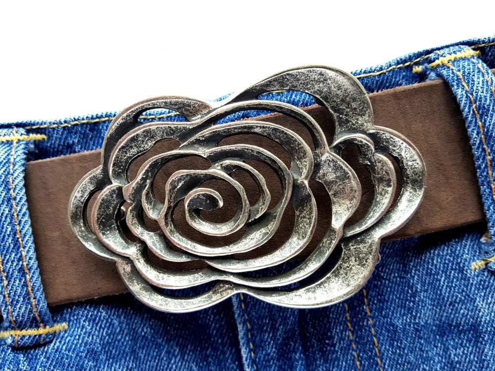 Belt buckle flower rose silver flowers removable belt buckle buckle 4 cm