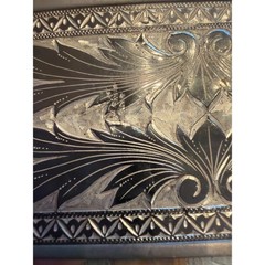 Vintage Engraved Western Belt Buckle Floral Scroll Cowboy Unmarked Non Snap