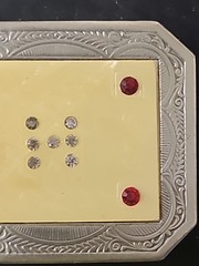 Vintage Victorian Silver Plate Belt Buckle – Celluloid Inlay with Crystal & Red