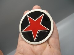 BIG RED Texas Lone STAR pewter BELT BUCKLE law enforcement badge sheriff emblem