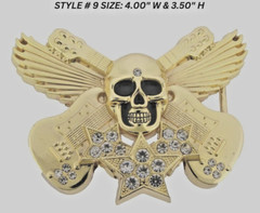 Skull Belt Buckle Crossbones Guitars Gold Metal Bling Halloween Pirate Costume