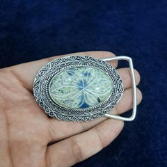 Carved K2 Stone Silver Plated Belt Buckle Handmade Gemstone Western Belt Buckle
