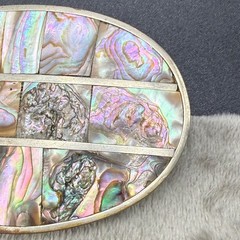 Vintage Alpaca Belt Buckle Abalone Inlay Silver Tone