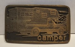 Vintage, 1975, FORD TRAVEL TRAILER / CAMPER, Brass Belt Buckle MENS Collectible