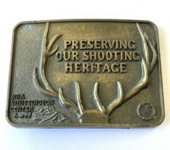 NRA Deer Hunting Belt Buckle Brass Gold Whittington Preserving Mens Unisex