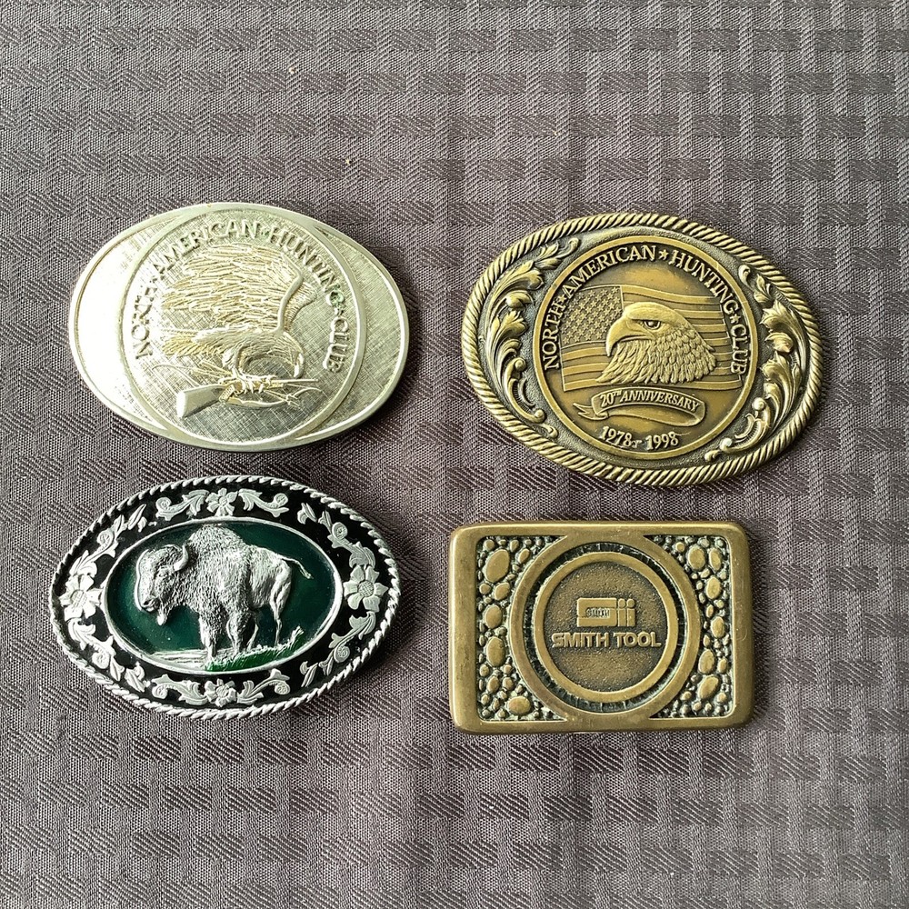 Assorted Vintage Collection Lot Of 4 Belt Buckles Brass,Pewter Very Nice