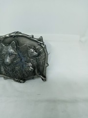 Vtg. Great American Products Pewter 3 Wolves Belt Buckle. Intricate. Heavy