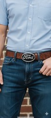 Ford Belt Buckle , Black Enamel Fill Pewter Finish