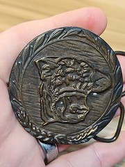 Vintage 1976 Western Cow Stamped G & H Metal Brass ? Belt Buckle