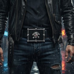Men Women Fashion Buckle Silver Skull Skeleton Black Pirate Gothic Bones Square