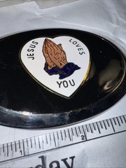 Vintage Jesus Loves You Silver Black Belt Buckle Rare Fast Free Shipping