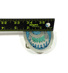 Vintage Belt Buckle Featuring A Marlin Design With Turquoise Mosaic Mexico