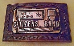 CB RADIO BELT BUCKLE CITIZENS BAND GOLD COPPER COLOR METAL RECTANGULAR UNMARKED.