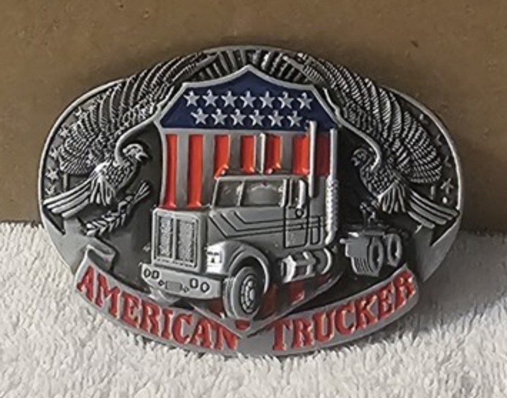 AMERICAN TRUCKER FLAG USA SEMI TRUCK EAGLE BIG RIG BELT BUCKLE