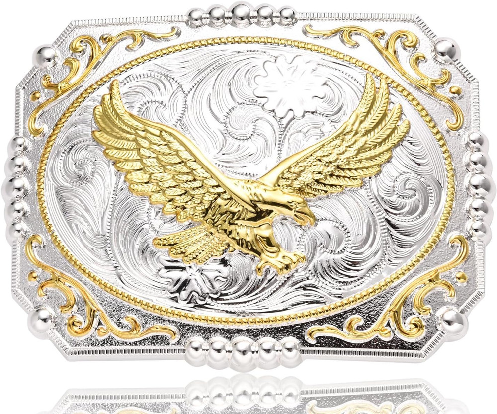 Vintage Belt Buckles for Men, Golden Soaring Eagle Bull Large Western Belt Buckl