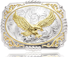 Vintage Belt Buckles for Men, Golden Soaring Eagle Bull Large Western Belt Buckl