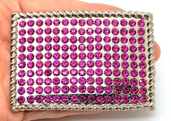 Fashion Men Women western classic Belt Buckle Silver Metal hot pink rhinestones