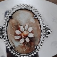 Oval Silver Metal Western Belt Buckle Floral Stone Accent Fits 1.5 in Belt