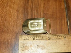 Vintage MACO Brass Belt Buckle Momogrammed « S » w/ Mother of Pearl Inlay