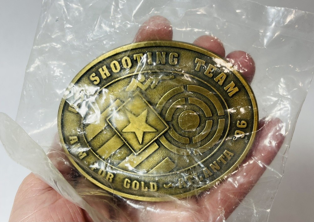 1996 U.S. OLYMPICS ATLANTA SHOOTING TEAM BELT BUCKLE – AIM FOR GOLD NEW