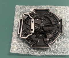 Bikers Belt Buckle Iron Cross And Skull