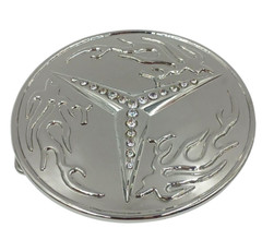 Fashion Geometric Raised Design Belt Buckle Clear Rhinestone Silver Tone Metal