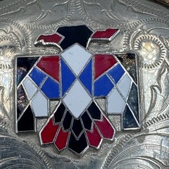 Vintage German Silver Thunderbird Belt Buckle Western Enamel Floral Engraved