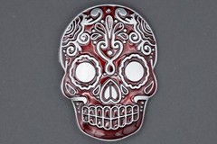 Monster Steel Sugar Skull Belt Buckle Day of the Dead Calavera Red Enamel Silver
