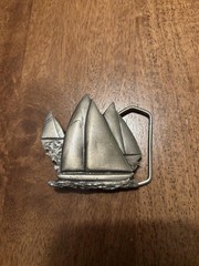 Vintage Indiana Metal Craft Sailboat Belt Buckle Pewter Nautical 1978 Mens