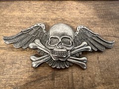 Vintage Winged Skull and Crossbones Belt Buckle Estate Sale Flying Skull Biker