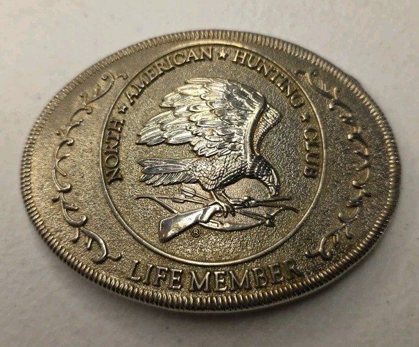 Belt Buckle North American Hunting Club Life Member Eagle Oval Silver Tone