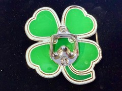 Lucky Four Leaf Clover Shamrock Green Silver Novelty Bottle Opener & Belt Buckle