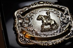 Lightning Ridge Crumrine Western Belt Buckle Trophy Reiner 2 Ribbons 38424