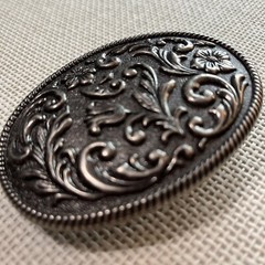 VTG Ornate Silver Pewter-toned Belt Buckle Raised Flower Filigree Scrollwork EUC