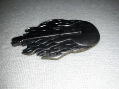 Vintage Pewter Flaming Electric Guitar Rock & Roll Belt Buckle Excellent