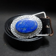Handcrafted 925 Sterling Silver Natural Lapis Lazuli Oval Cabochon Belt Buckle