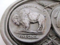 Buckles of America 3&Prime; INDIAN NICKEL BUFFALO COIN BELT BUCKLE BA-107 PEWTER AZ24