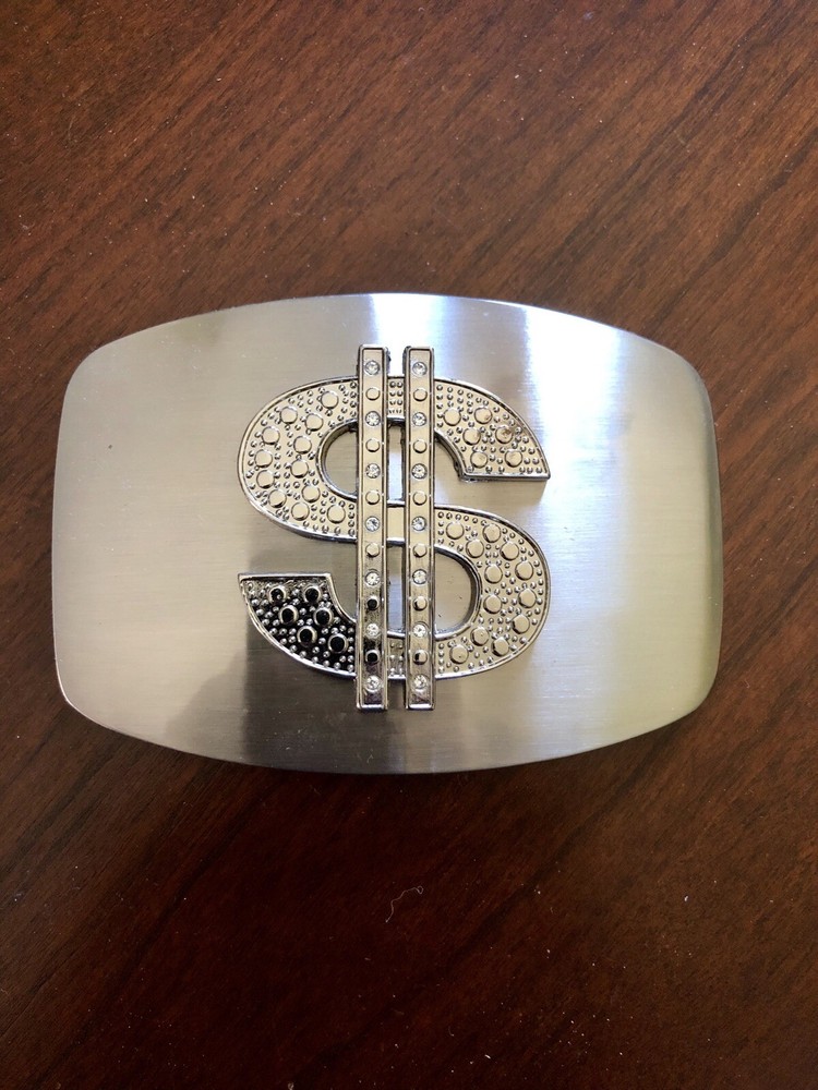 Rhinestone Money Dollar Sign Currency Funny Unisex Men’s Metal Belt Buckle