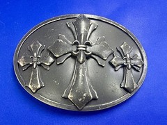 Fleur-de-lis Triple Maltese Style Three Cross Gothic Punk Biker Vibe Belt Buckle