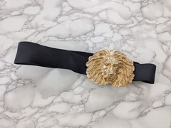 Vintage Lion Head Oversize Gold Metal Belt Buckle Elastic Fashion Belt 80&rsquo;s 90&rsquo;s