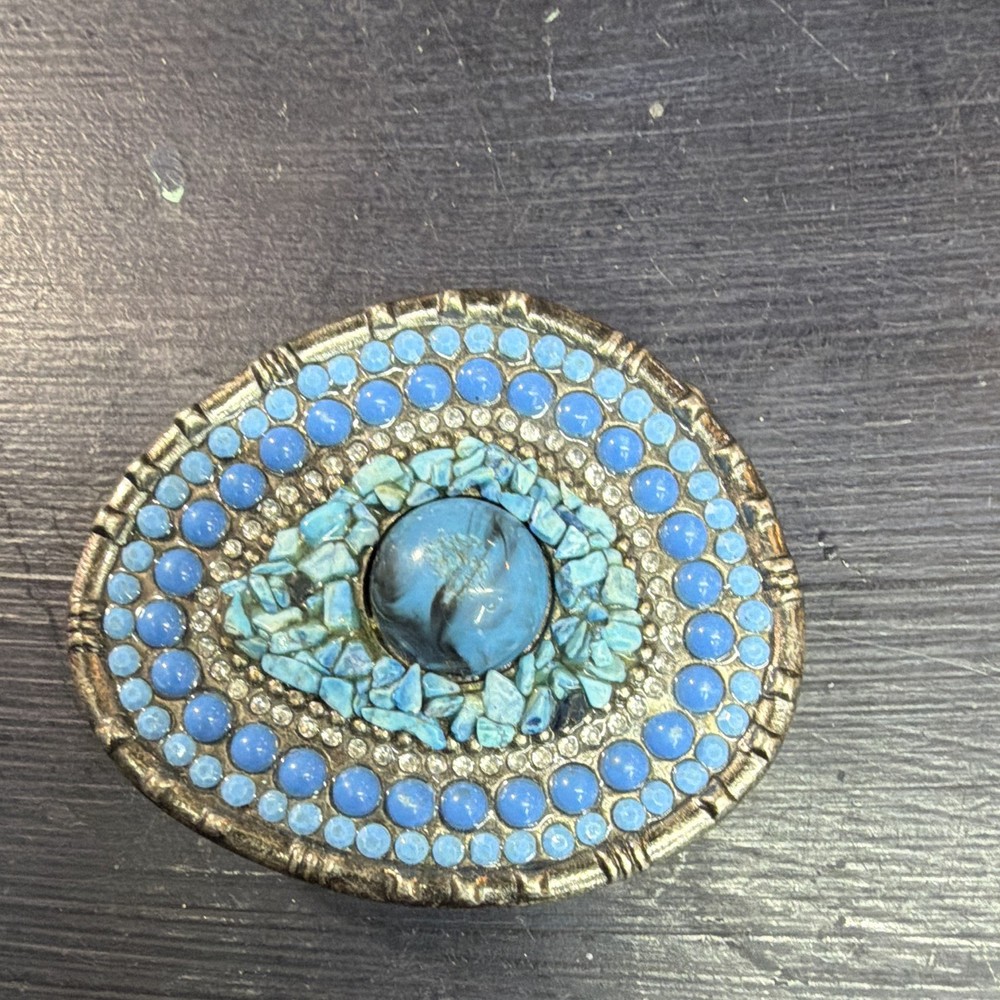 Oblong Oval faux turquoise Eye Design Metal Belt Buckle Fits